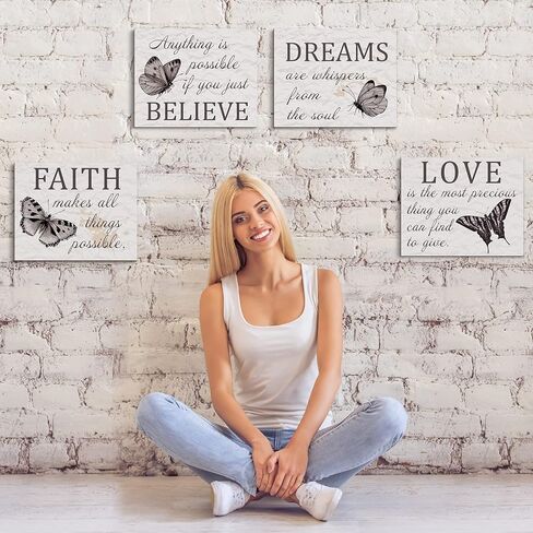Laumoi 4 قطع فراشة ملهمة جدار الفن يقتبس الحب حلم الإيمان صدق علامات الحائط ديكور رمادي فراشة غرفة ديكور تلع ريفي تشجيع قماش علامات للمنزل غرفة نوم 8 × 10 في in Kuwait
