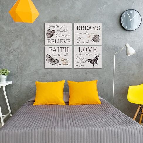 Laumoi 4 قطع فراشة ملهمة جدار الفن يقتبس الحب حلم الإيمان صدق علامات الحائط ديكور رمادي فراشة غرفة ديكور تلع ريفي تشجيع قماش علامات للمنزل غرفة نوم 8 × 10 في in Kuwait