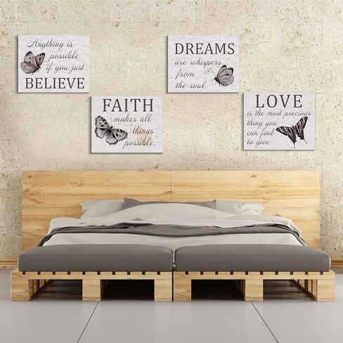 Laumoi 4 قطع فراشة ملهمة جدار الفن يقتبس الحب حلم الإيمان صدق علامات الحائط ديكور رمادي فراشة غرفة ديكور تلع ريفي تشجيع قماش علامات للمنزل غرفة نوم 8 × 10 في in Kuwait