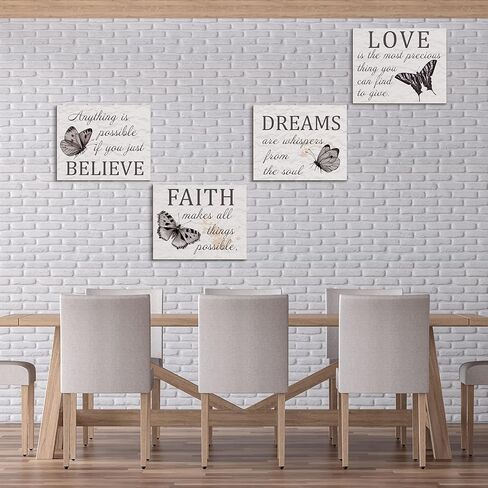Laumoi 4 قطع فراشة ملهمة جدار الفن يقتبس الحب حلم الإيمان صدق علامات الحائط ديكور رمادي فراشة غرفة ديكور تلع ريفي تشجيع قماش علامات للمنزل غرفة نوم 8 × 10 في in Kuwait