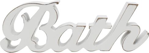 CVHOMEDECO. Rustic Vintage Wooden Words Sign Free Standing Bath, Bathroom/Home Wall/Door Decoration Art (Distressed White 1) in Saudi Arabia
