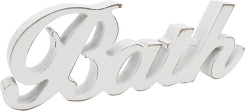 CVHOMEDECO. Rustic Vintage Wooden Words Sign Free Standing Bath, Bathroom/Home Wall/Door Decoration Art (Distressed White 1) in Saudi Arabia