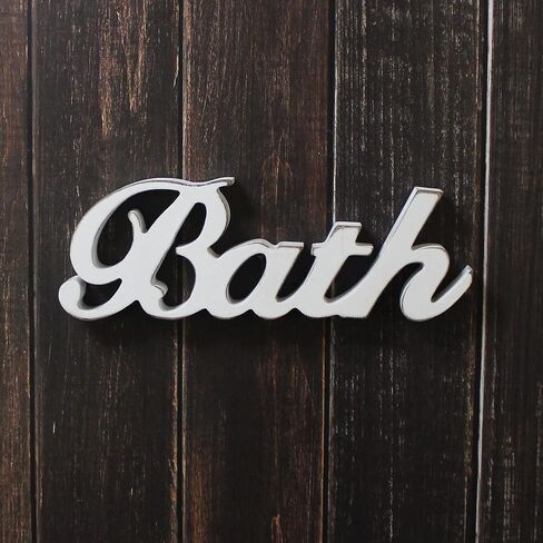 CVHOMEDECO. Rustic Vintage Wooden Words Sign Free Standing Bath, Bathroom/Home Wall/Door Decoration Art (Distressed White 1) in Saudi Arabia