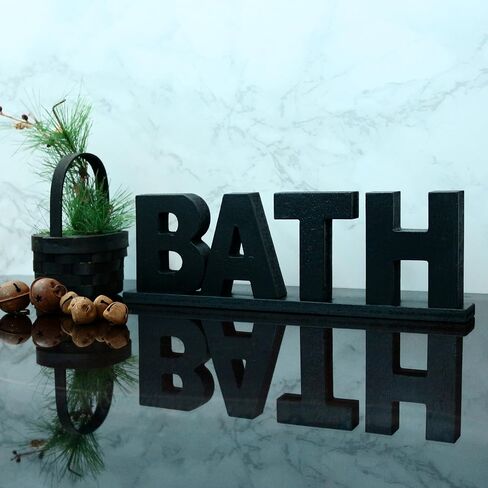 CVHOMEDECO. Rustic Vintage Wooden Words Sign Free Standing Bath, Bathroom/Home Wall/Door Decoration Art (Distressed White 1) in Saudi Arabia
