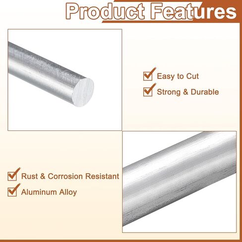 10 قطع من Uxcell 3/16 بوصة (4 مم) قضيب ألومنيوم دائري بقطر 12 بوصة (305 مم) طويل 6061 قضيب ألومنيوم مستدير مخرطة صلبة لصناعة البناء والحرف اليدوية in Kuwait