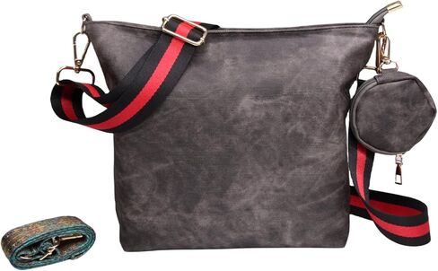 حقيبة كروس جلدية نباتية متوسطة الحجم للنساء لعام 2024، مجموعة محفظة مكونة من قطعتين مع شريطين عريضين للجيتار قابلين للتعديل in Kuwait