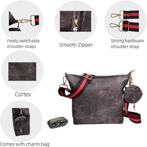 حقيبة كروس جلدية نباتية متوسطة الحجم للنساء لعام 2024، مجموعة محفظة مكونة من قطعتين مع شريطين عريضين للجيتار قابلين للتعديل in Kuwait