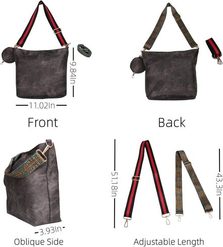 حقيبة كروس جلدية نباتية متوسطة الحجم للنساء لعام 2024، مجموعة محفظة مكونة من قطعتين مع شريطين عريضين للجيتار قابلين للتعديل in Kuwait