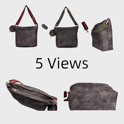 حقيبة كروس جلدية نباتية متوسطة الحجم للنساء لعام 2024، مجموعة محفظة مكونة من قطعتين مع شريطين عريضين للجيتار قابلين للتعديل in Kuwait