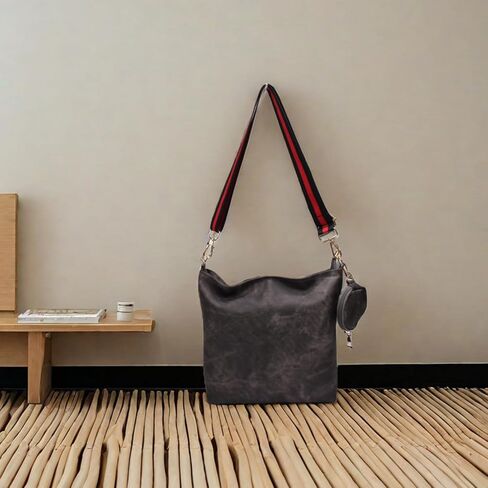 حقيبة كروس جلدية نباتية متوسطة الحجم للنساء لعام 2024، مجموعة محفظة مكونة من قطعتين مع شريطين عريضين للجيتار قابلين للتعديل in Kuwait