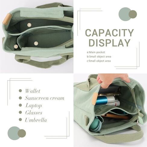 Small Cute Canvas Tote Bag Multiple Pockets Crossbody Shoulder Bag Casual Satchel Hobo Handbag Messenger Purse in Saudi Arabia
