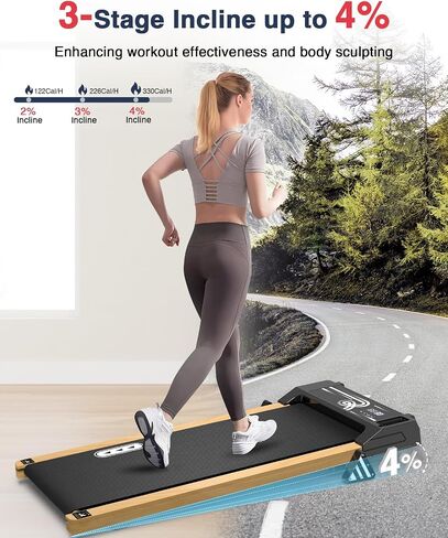 REDLIRO Walking Pad Treadmill with Incline - Wood Under Desk Treadmill for Office Home - Mini Treadmills with 265lbs Capacity - Portable Compact Jogging Machine with Remote Control - Installation-Free in Saudi Arabia