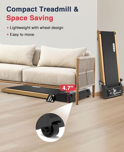 REDLIRO Walking Pad Treadmill with Incline - Wood Under Desk Treadmill for Office Home - Mini Treadmills with 265lbs Capacity - Portable Compact Jogging Machine with Remote Control - Installation-Free in Saudi Arabia