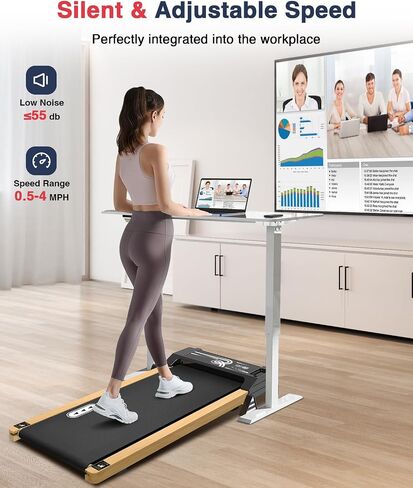 REDLIRO Walking Pad Treadmill with Incline - Wood Under Desk Treadmill for Office Home - Mini Treadmills with 265lbs Capacity - Portable Compact Jogging Machine with Remote Control - Installation-Free in Saudi Arabia