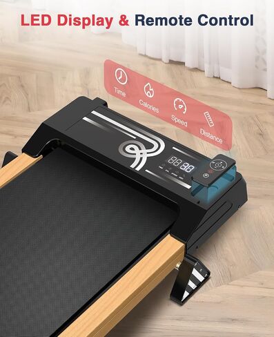 REDLIRO Walking Pad Treadmill with Incline - Wood Under Desk Treadmill for Office Home - Mini Treadmills with 265lbs Capacity - Portable Compact Jogging Machine with Remote Control - Installation-Free in Saudi Arabia