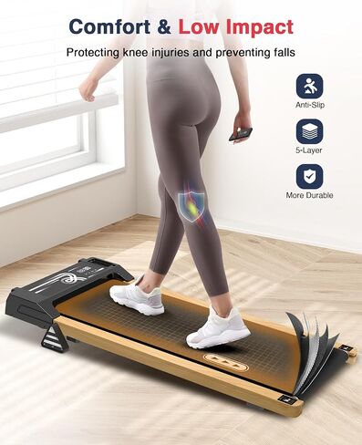 REDLIRO Walking Pad Treadmill with Incline - Wood Under Desk Treadmill for Office Home - Mini Treadmills with 265lbs Capacity - Portable Compact Jogging Machine with Remote Control - Installation-Free in Saudi Arabia