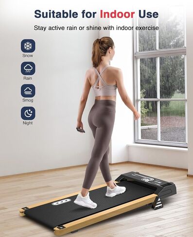 REDLIRO Walking Pad Treadmill with Incline - Wood Under Desk Treadmill for Office Home - Mini Treadmills with 265lbs Capacity - Portable Compact Jogging Machine with Remote Control - Installation-Free in Saudi Arabia
