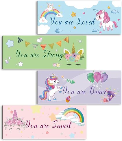 CLOMAY 4 Pieces Unicorn Rainbow Girls Room Decor, Unicorn Rainbow Motivational Wall Art for Kids Bedroom Decor, Bathroom Wall Decorations Nursery Dorm Ornaments in Saudi Arabia
