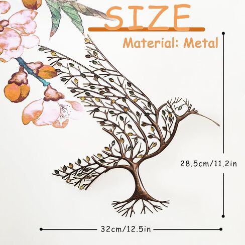 Metal Wall Art Hummingbird with Branches Leaves Bird Ornaments for Indoor or Outdoor Wall Hanging Decor in Saudi Arabia