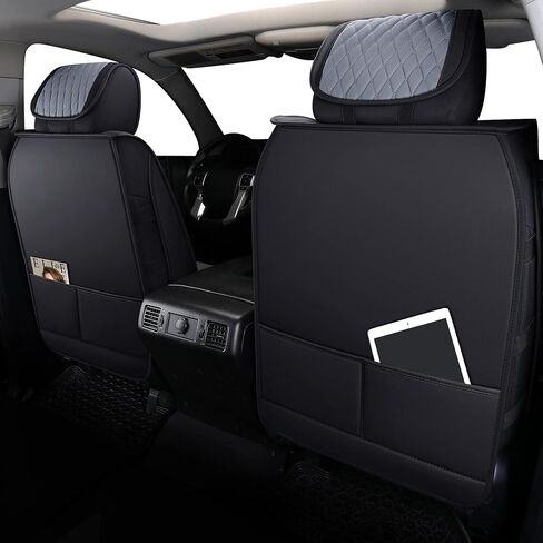 أغطية مقاعد Aierxuan لسيارة Toyota Tundra Truck Pickup مجموعة كاملة تناسب 2008-2024 Crewmax مزدوجة الكابينة وسائد جلدية مقاومة للماء متوافقة مع مقعد منفصل 40/60 (مجموعة كاملة/أسود-رمادي) in Kuwait