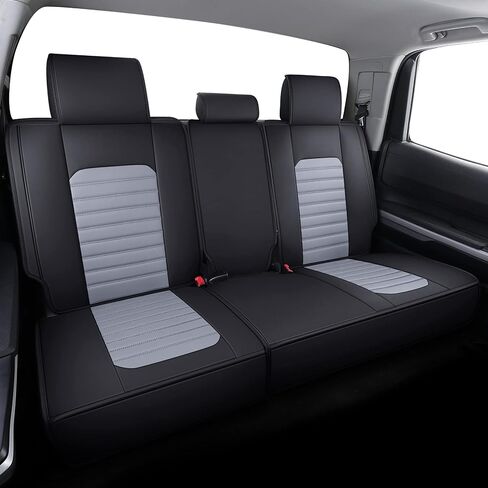 أغطية مقاعد Aierxuan لسيارة Toyota Tundra Truck Pickup مجموعة كاملة تناسب 2008-2024 Crewmax مزدوجة الكابينة وسائد جلدية مقاومة للماء متوافقة مع مقعد منفصل 40/60 (مجموعة كاملة/أسود-رمادي) in Kuwait