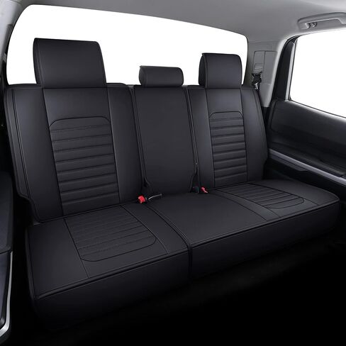 أغطية مقاعد Aierxuan لسيارة Toyota Tundra Truck Pickup مجموعة كاملة تناسب 2008-2024 Crewmax مزدوجة الكابينة وسائد جلدية مقاومة للماء متوافقة مع مقعد منفصل 40/60 (مجموعة كاملة/أسود-رمادي) in Kuwait