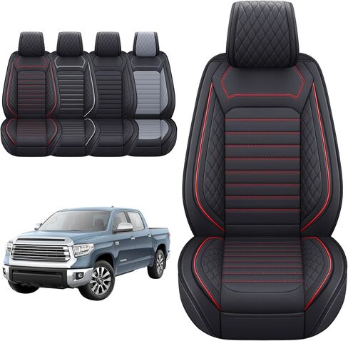 أغطية مقاعد Aierxuan لسيارة Toyota Tundra Truck Pickup مجموعة كاملة تناسب 2008-2024 Crewmax مزدوجة الكابينة وسائد جلدية مقاومة للماء متوافقة مع مقعد منفصل 40/60 (مجموعة كاملة/أسود-رمادي) in Kuwait