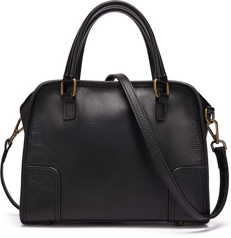 حقائب يد جلدية كلاسيكية بمقبض علوي للنساء محفظة كتف من جلد البقر مع حزام قابل للإزالة (1-أسود) متوسط in Kuwait