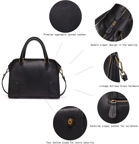 حقائب يد جلدية كلاسيكية بمقبض علوي للنساء محفظة كتف من جلد البقر مع حزام قابل للإزالة (1-أسود) متوسط in Kuwait