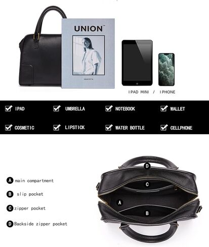 حقائب يد جلدية كلاسيكية بمقبض علوي للنساء محفظة كتف من جلد البقر مع حزام قابل للإزالة (1-أسود) متوسط in Kuwait