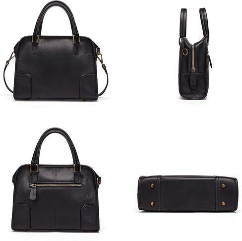 حقائب يد جلدية كلاسيكية بمقبض علوي للنساء محفظة كتف من جلد البقر مع حزام قابل للإزالة (1-أسود) متوسط in Kuwait