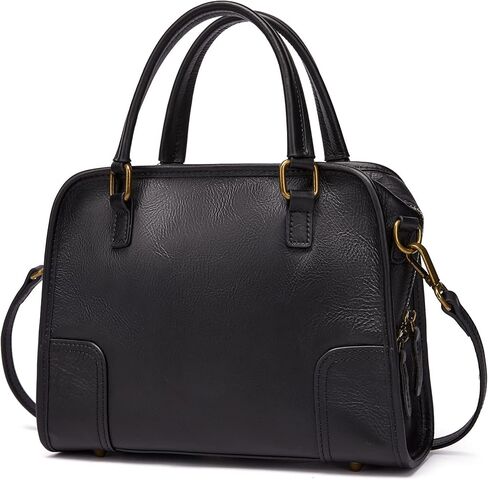 حقائب يد جلدية كلاسيكية بمقبض علوي للنساء محفظة كتف من جلد البقر مع حزام قابل للإزالة (1-أسود) متوسط in Kuwait