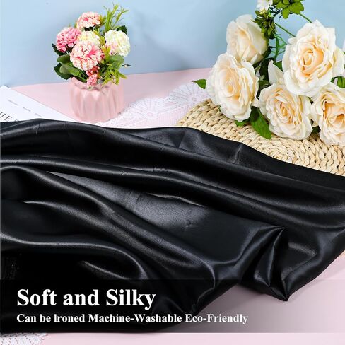 Silk Fabric by The Yard, 60 Inch Wide Black Silk Fabric Shiny & Soft Satin Cloth Fabric for Wedding Dress, Clothing Making, DIY Crafts, Table Cover, Sewing(Black) in Saudi Arabia