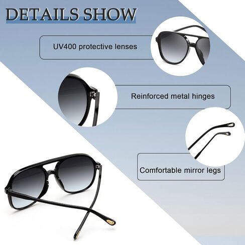 Retro Aviator Sunglasses for Women Men 70s Vintage Trendy Square Aviators Shades in Saudi Arabia