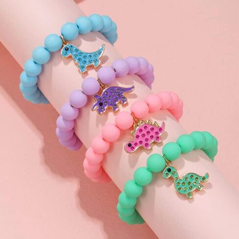Cute Cartoon Dinosaur Beaded Strand Bracelet Lovely BFF Bracelets Set for Women Girls Adjustable Enamel Butterfly Kitty Cat Paw Heart Rainbow Charm Braided Bracelet Friendship Y2k Jewelry in Saudi Arabia