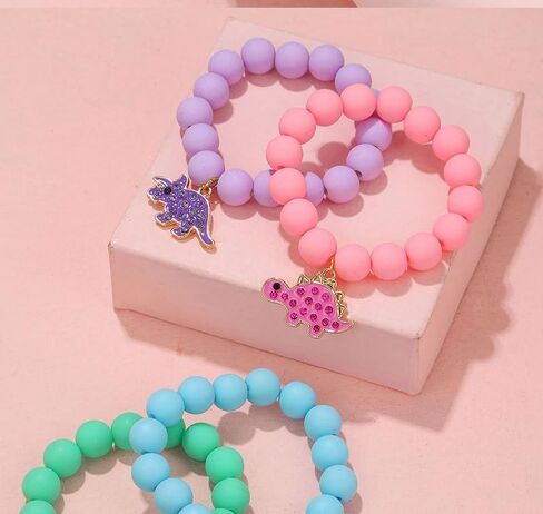 Cute Cartoon Dinosaur Beaded Strand Bracelet Lovely BFF Bracelets Set for Women Girls Adjustable Enamel Butterfly Kitty Cat Paw Heart Rainbow Charm Braided Bracelet Friendship Y2k Jewelry in Saudi Arabia