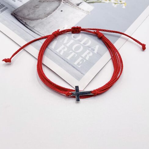 Handmade Cross Sideways Braided Colorful String Adjustable Rope Bangle Friendship Couple Bracelet Faith Hope Blessed Christmas Religious Lucky Jewelry for Women Men in Saudi Arabia