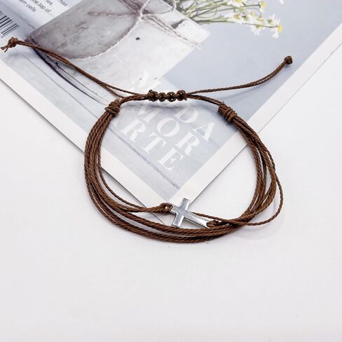 Handmade Cross Sideways Braided Colorful String Adjustable Rope Bangle Friendship Couple Bracelet Faith Hope Blessed Christmas Religious Lucky Jewelry for Women Men in Saudi Arabia