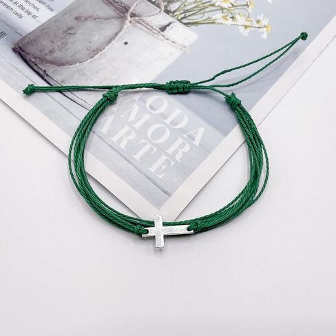 Handmade Cross Sideways Braided Colorful String Adjustable Rope Bangle Friendship Couple Bracelet Faith Hope Blessed Christmas Religious Lucky Jewelry for Women Men in Saudi Arabia