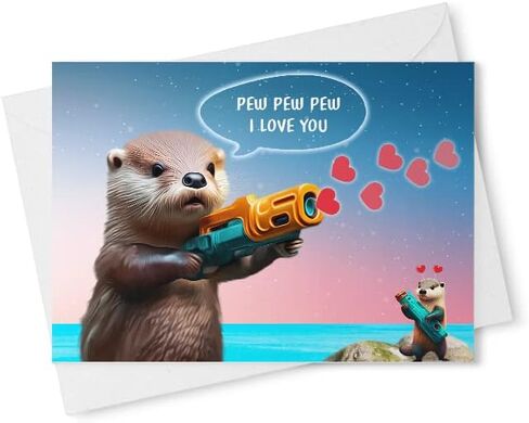 Dart War Otter Anniversary Card For Husband - Pew Pew I Love You Card For Girlfriend - Funny Valentines Day Card For Boyfriend Father's Day [00329] in Saudi Arabia