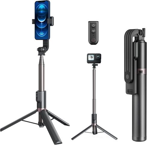 حامل ثلاثي عصا سيلفي بطول 51.2 بوصة/1.3 متر من TELESIN مع جهاز تحكم عن بعد لهواتف GoPro، مقبض تمديد من الألومنيوم Vlog Monopod لـ Go Pro Max Mini Hero 12 11 10 9 8 ملحقات iPhone Android in Kuwait