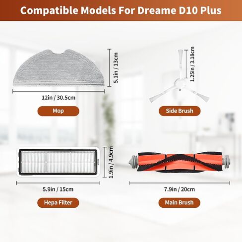 19 Packs Replacement Parts for Dreametech D10 Plus RLS3D Robot Vacuum Cleaner, 1 Main Roller Brush, 6 Side Brushes, 4 Hepa Filters, 4 Mop Pads, 4 Dust Bags Accessories Kit in Saudi Arabia