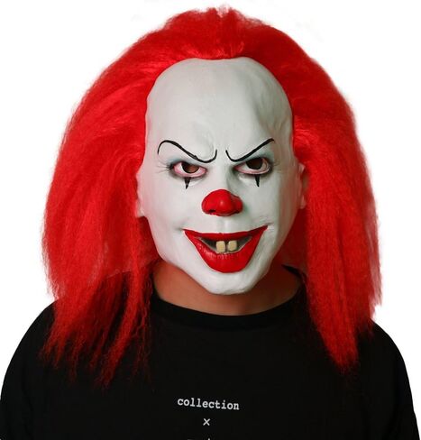 قناع الجوكر للهالوين، قناع المهرج الشرير، هو قناع مضحك قاتل رعب مخيف، قناع شيطان شرير (شعر مستعار أحمر كثيف) in Kuwait