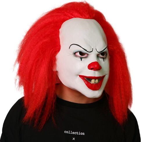 قناع الجوكر للهالوين، قناع المهرج الشرير، هو قناع مضحك قاتل رعب مخيف، قناع شيطان شرير (شعر مستعار أحمر كثيف) in Kuwait