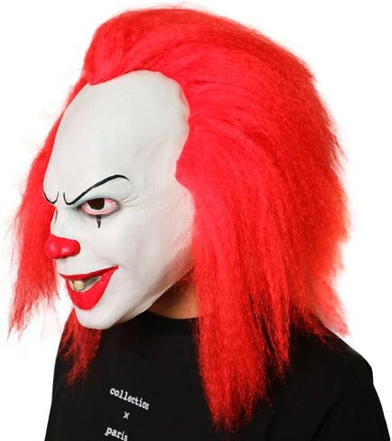 قناع الجوكر للهالوين، قناع المهرج الشرير، هو قناع مضحك قاتل رعب مخيف، قناع شيطان شرير (شعر مستعار أحمر كثيف) in Kuwait