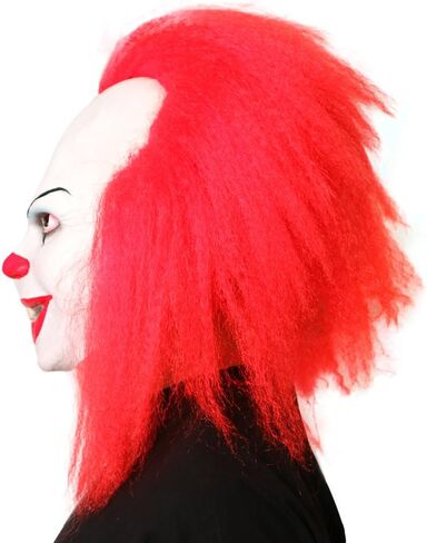 قناع الجوكر للهالوين، قناع المهرج الشرير، هو قناع مضحك قاتل رعب مخيف، قناع شيطان شرير (شعر مستعار أحمر كثيف) in Kuwait