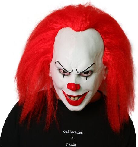 قناع الجوكر للهالوين، قناع المهرج الشرير، هو قناع مضحك قاتل رعب مخيف، قناع شيطان شرير (شعر مستعار أحمر كثيف) in Kuwait