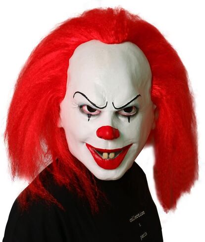 قناع الجوكر للهالوين، قناع المهرج الشرير، هو قناع مضحك قاتل رعب مخيف، قناع شيطان شرير (شعر مستعار أحمر كثيف) in Kuwait