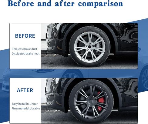 مجموعة أغطية الفرجار مكونة من 4 قطع متوافقة مع ملحقات Tesla Model 3، 2020-2023 18 19 بوصة لمحور العجلات الأمامي والخلفي، أغطية فرجار الفرامل الحمراء (لا تناسب طراز Tesla Y) in Kuwait