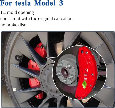 مجموعة أغطية الفرجار مكونة من 4 قطع متوافقة مع ملحقات Tesla Model 3، 2020-2023 18 19 بوصة لمحور العجلات الأمامي والخلفي، أغطية فرجار الفرامل الحمراء (لا تناسب طراز Tesla Y) in Kuwait